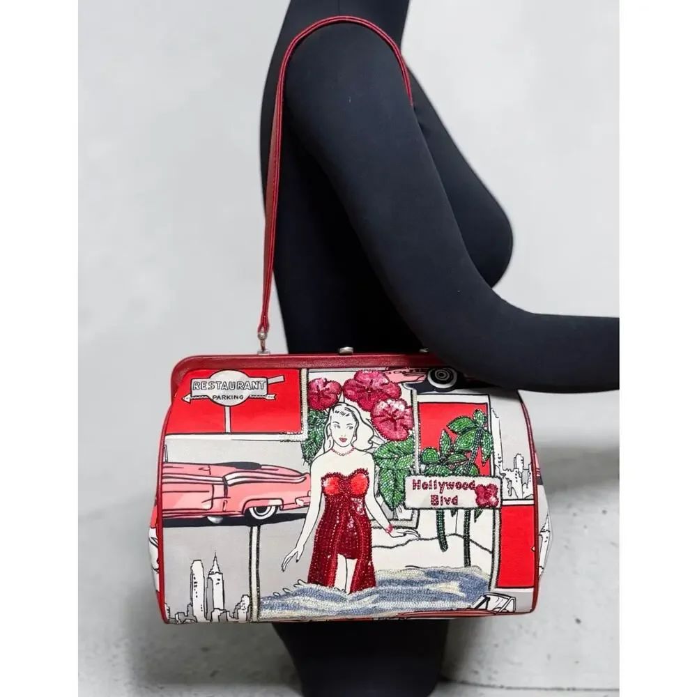 Y2K Isabella Fiore Hollywood Pop Art Beaded Satchel Frame Bag
